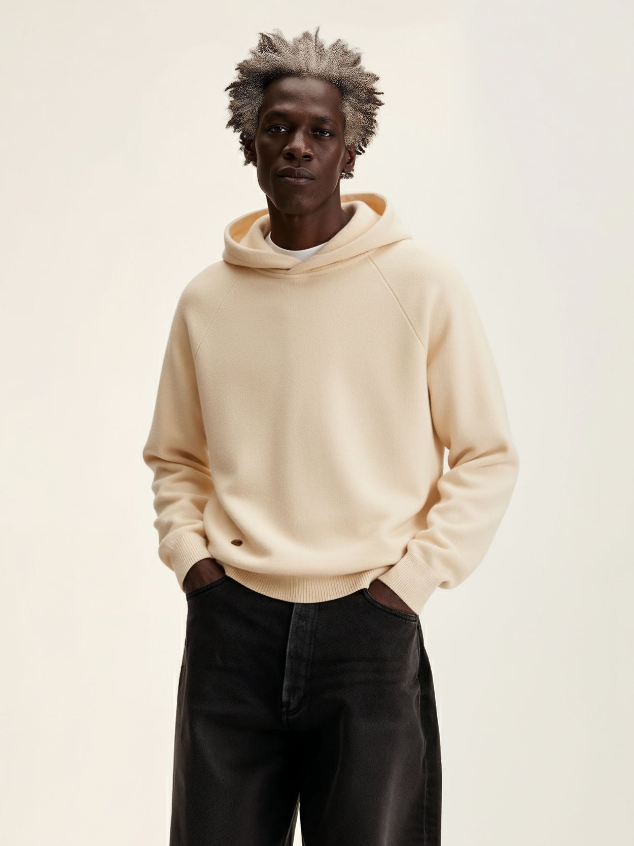 The Knitted Hoodie Almond White Male Image
