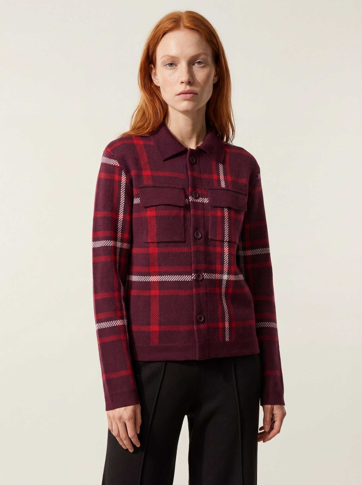 The Plaid Over Shirt Konini Burgundy Female Image