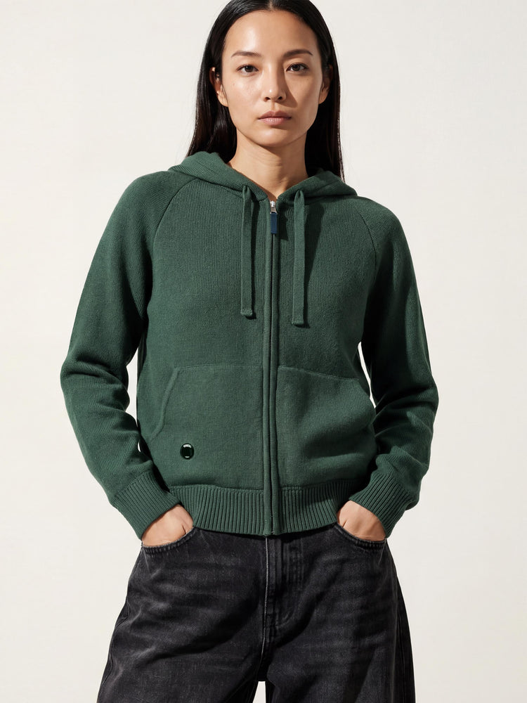 The Knitted Zip Hoodie Emerald Green Image