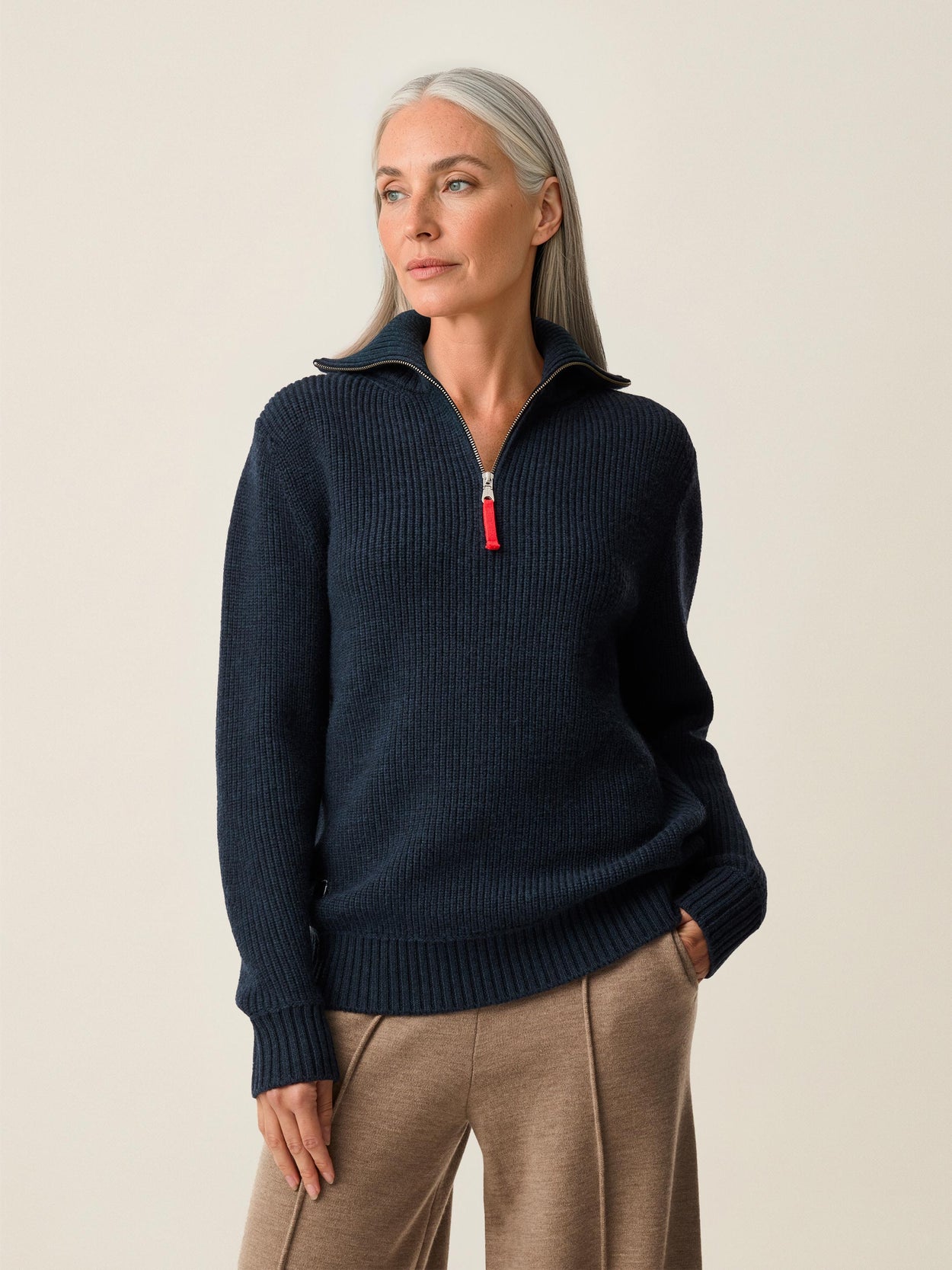 The Ridge Knit Half Zip Pacific Blue Female Image