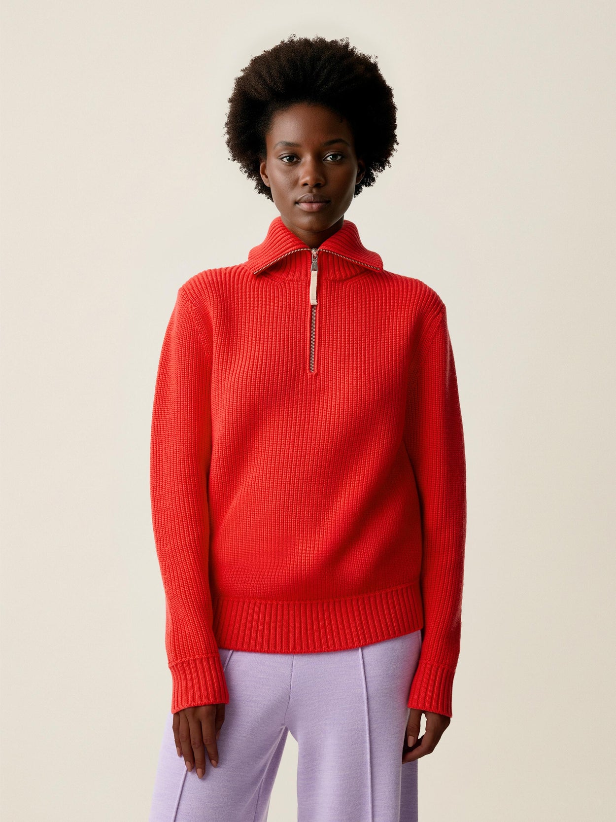 The Ridge Knit Half Zip Poppy Red Female Image