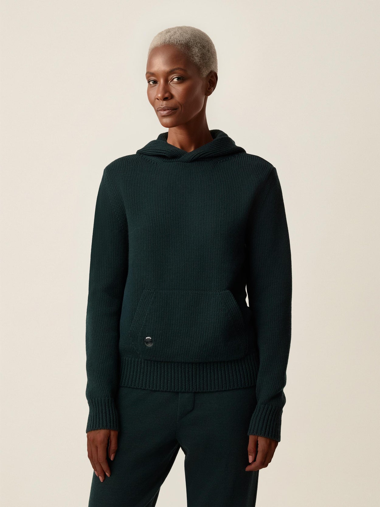 The Chunky Knit Zip Hoodie Emerald Green Female Image