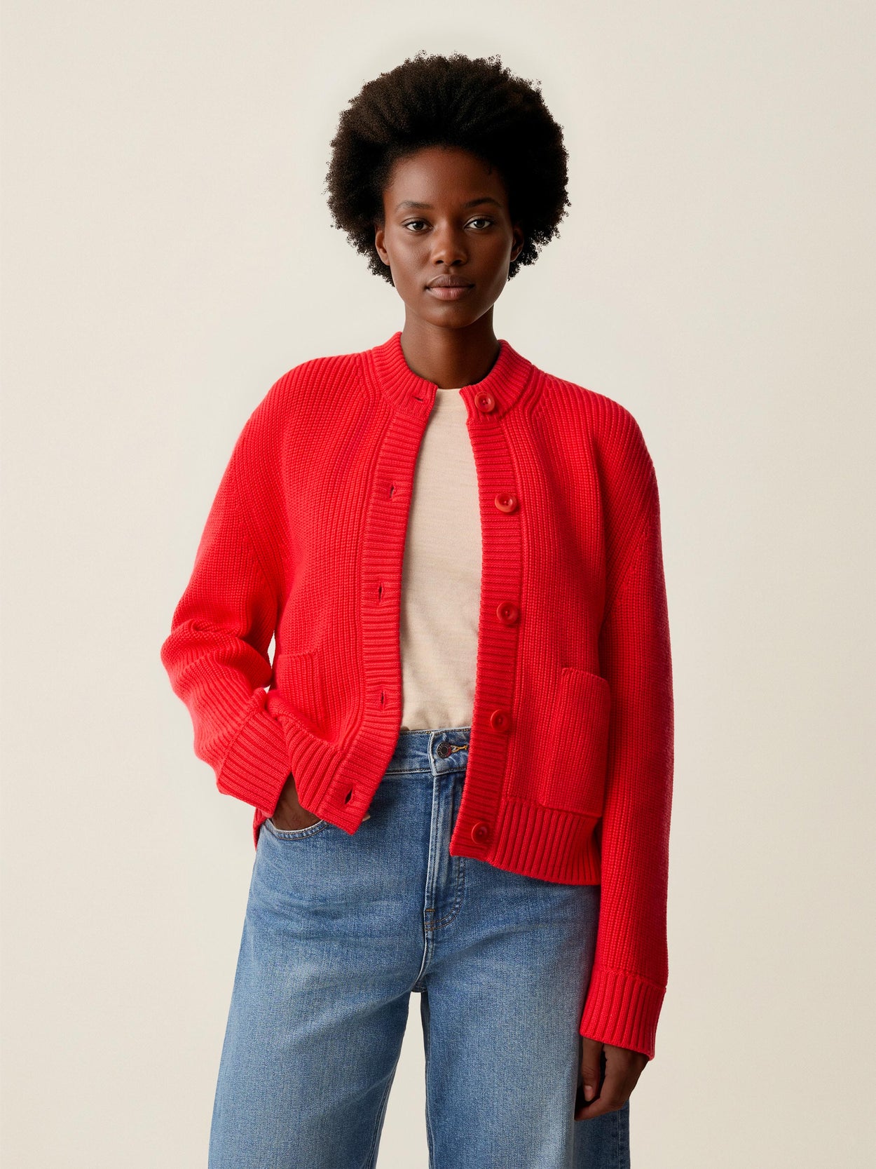 The Soft-Rib Cardigan Poppy Red Female Image