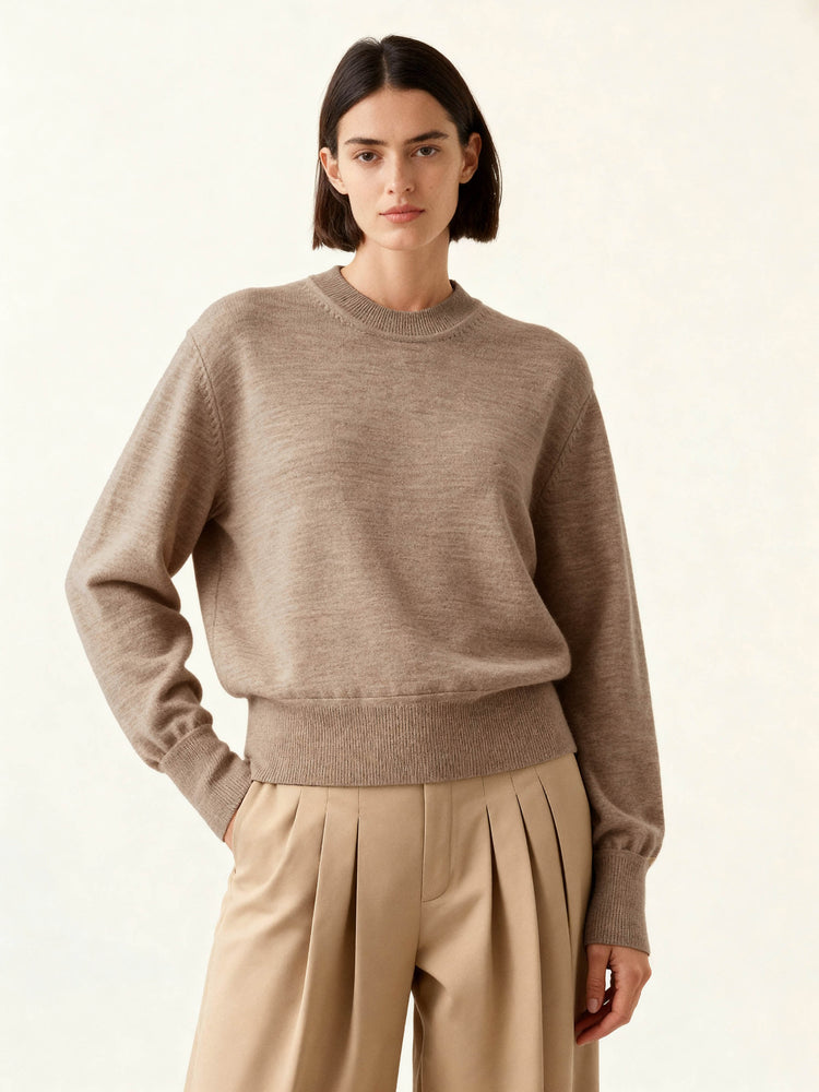 The Women's Fine Knit Crewneck Fawn Brown Image