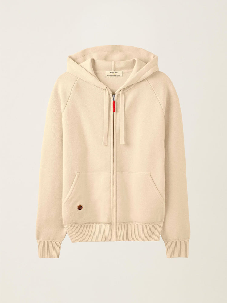 The Knitted Zip Hoodie Almond White Image