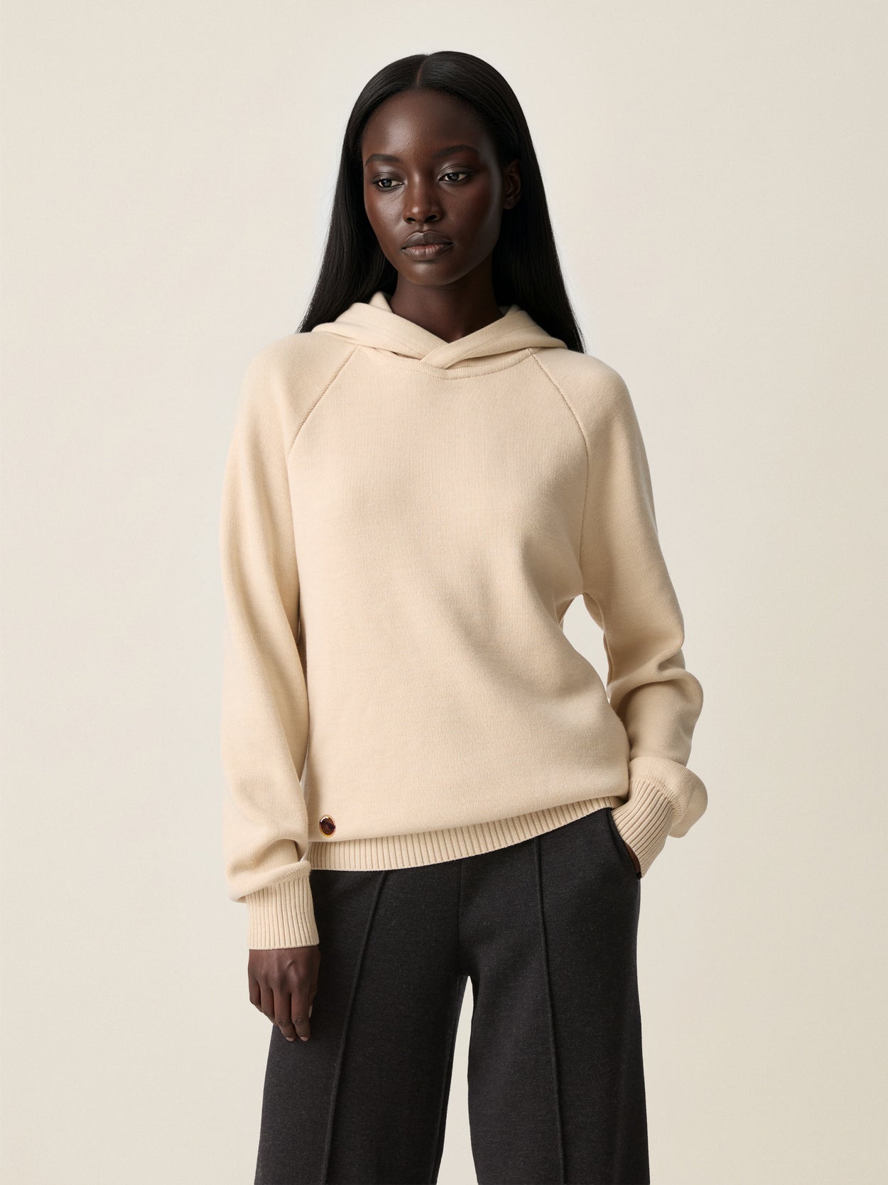 The Knitted Hoodie Almond White Female Image