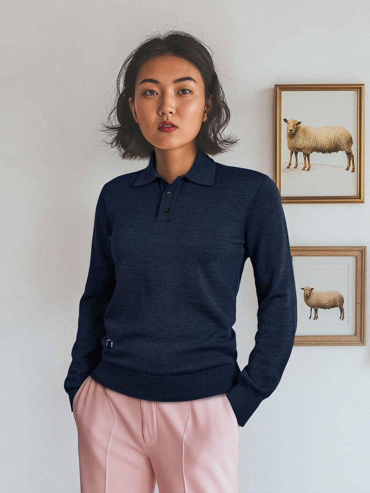The Long Sleeve Knitted Polo Atlantic Blue Image