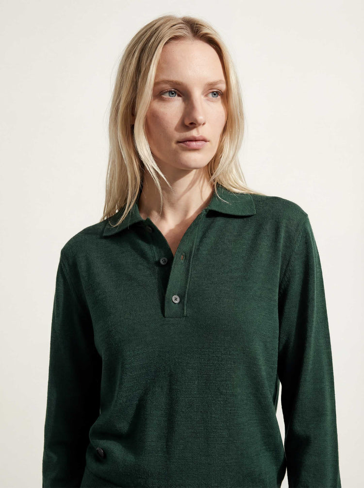 The Everyday Long Sleeve Polo Emerald Green Image