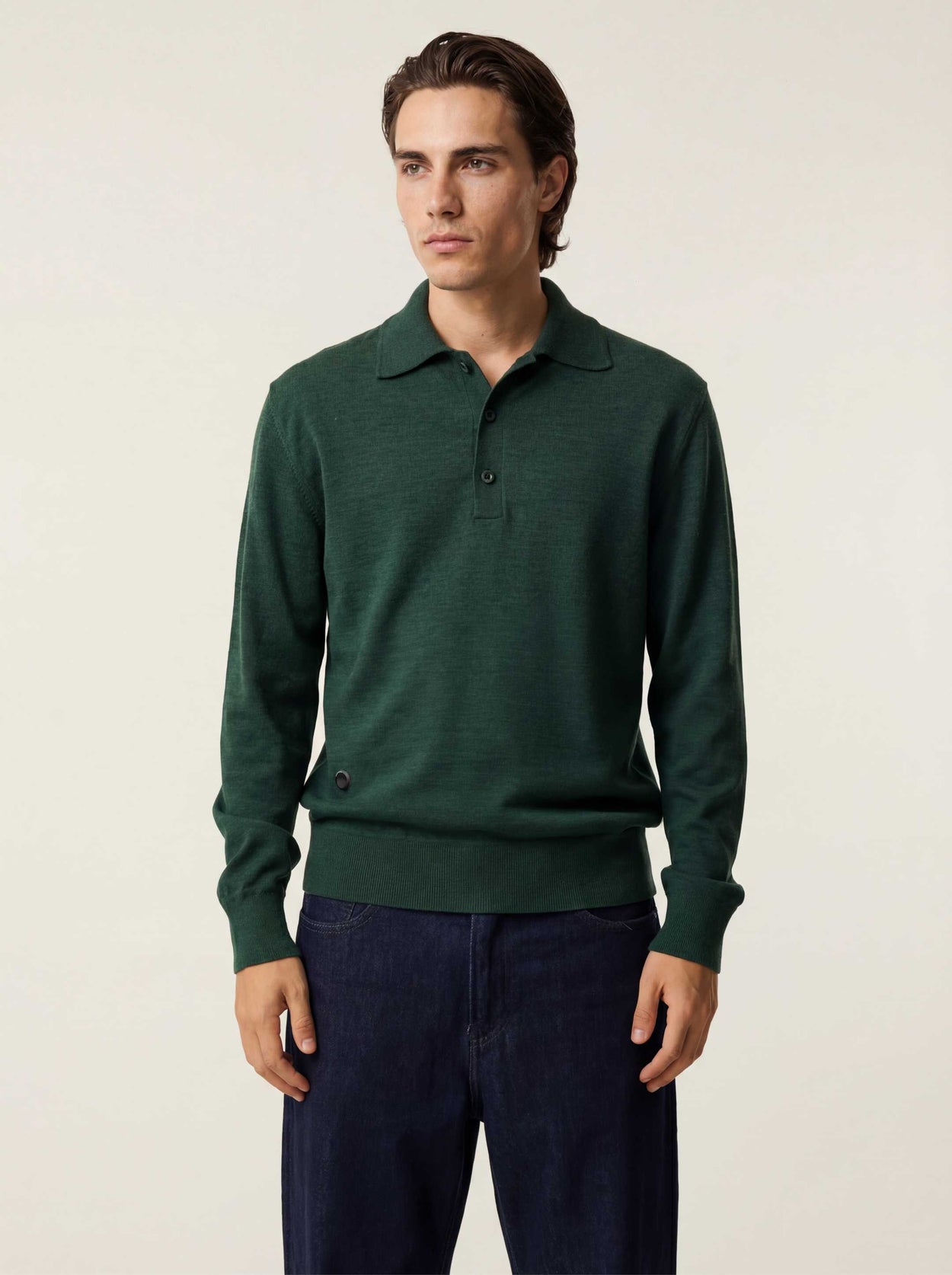 The Everyday Long Sleeve Polo Emerald Green Male Image