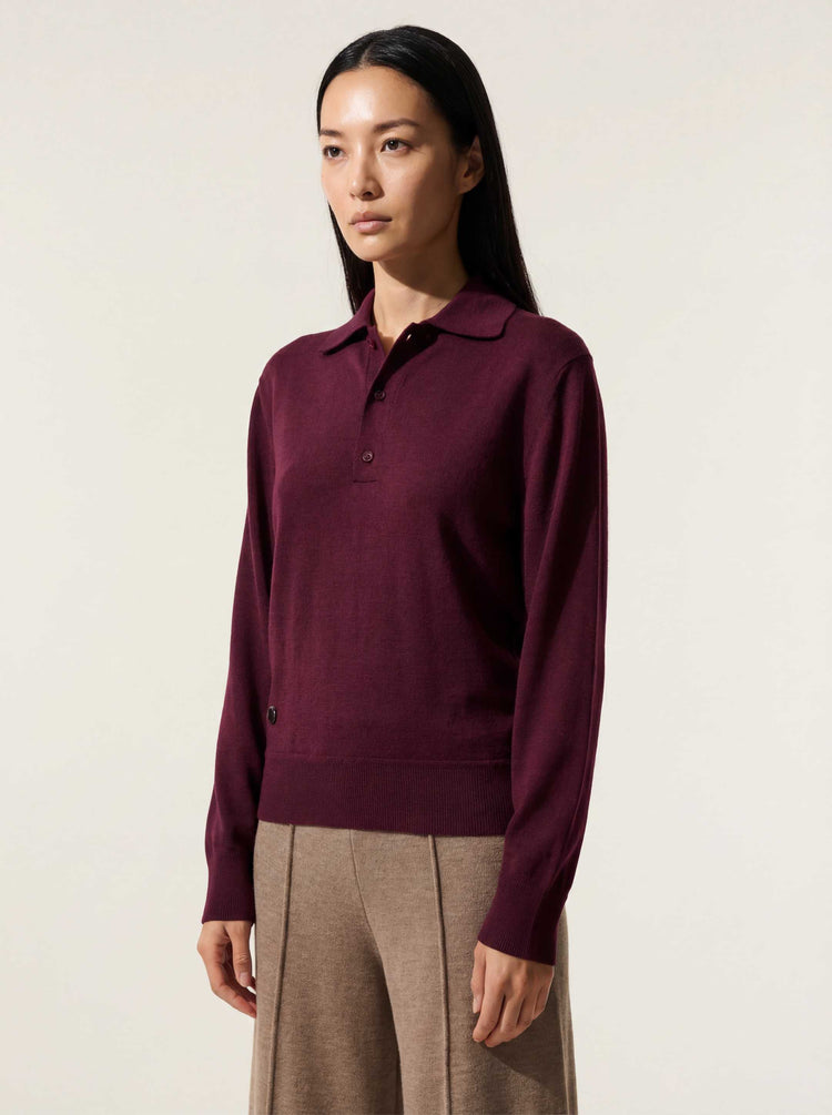 The Everyday Long Sleeve Polo Konini Burgundy Image