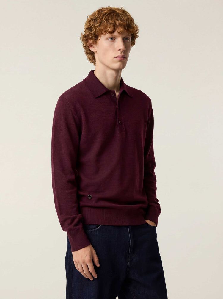 The Everyday Long Sleeve Polo Konini Burgundy Image