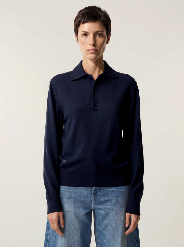 The Everyday Long Sleeve Polo Pacific Blue Image