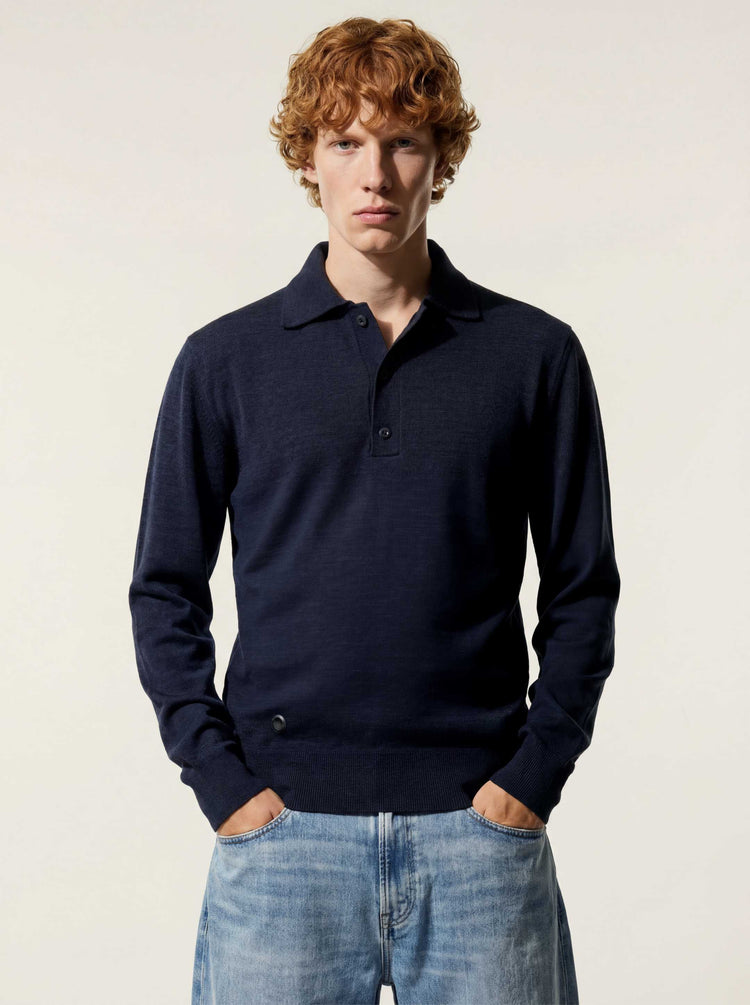 The Everyday Long Sleeve Polo Pacific Blue Image