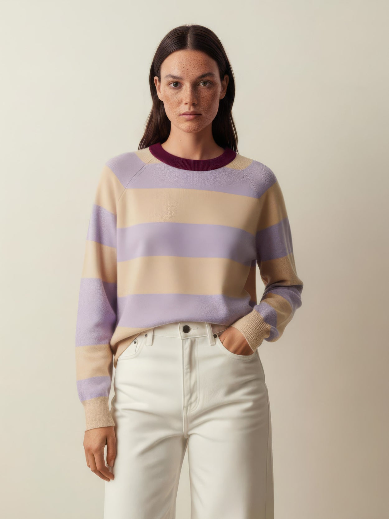 The Stripe Crewneck Light Lupin Lilac Female Image