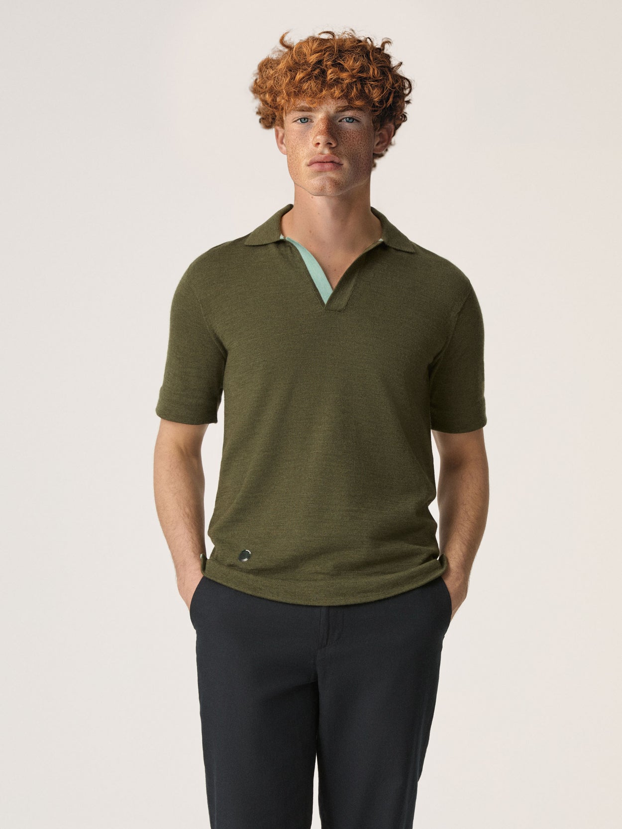 The Knitted Polo Shirt Moss Green Male Image