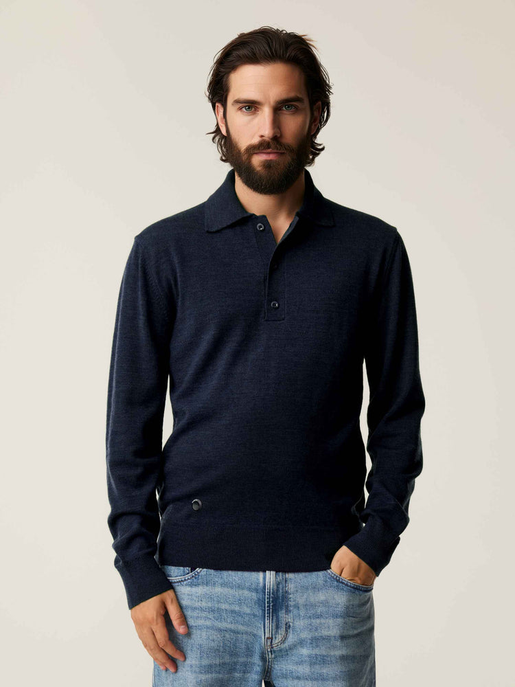 The Everyday Long Sleeve Polo Pacific Blue Image