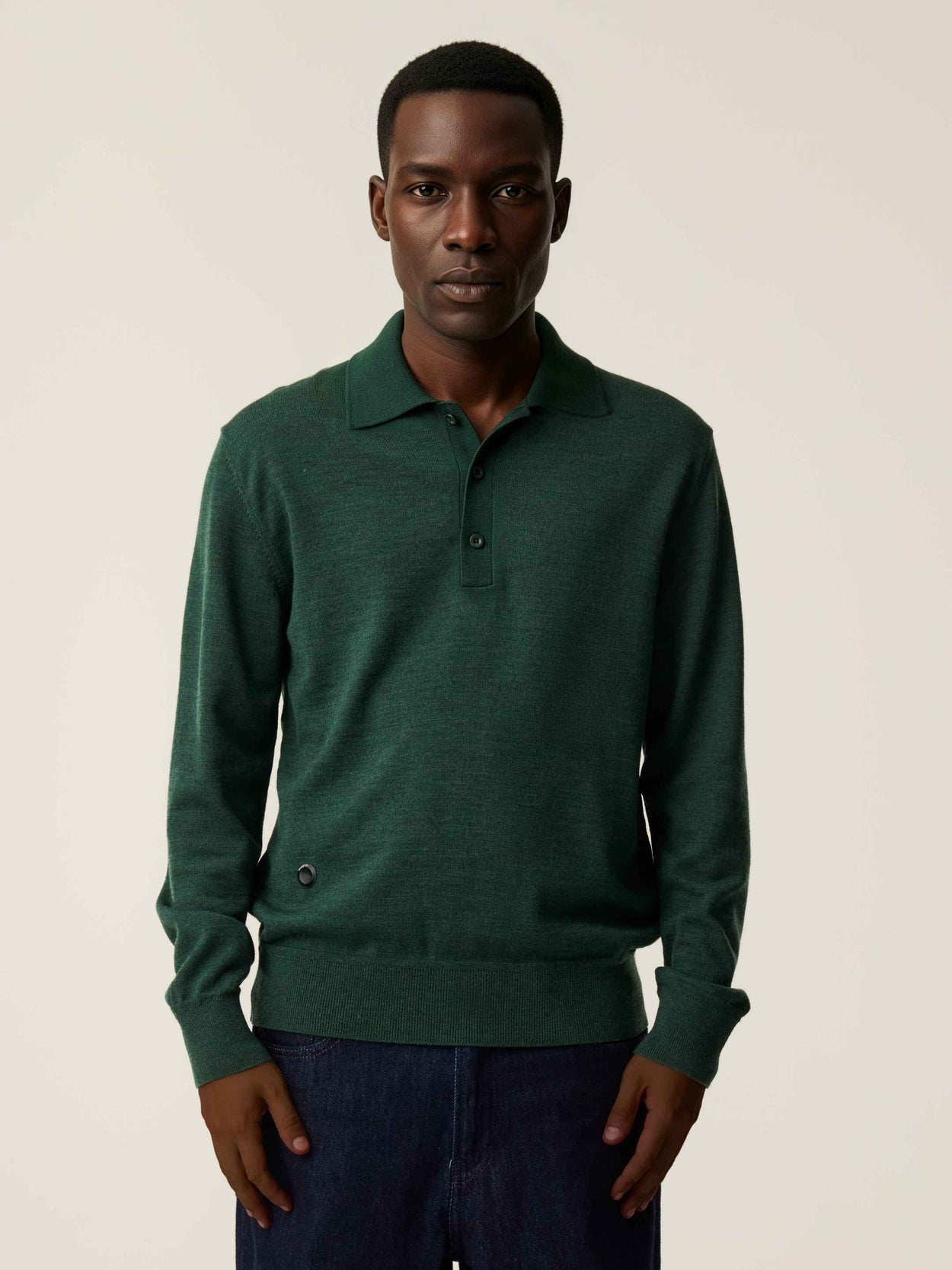 The Everyday Long Sleeve Polo Emerald Green Male Image