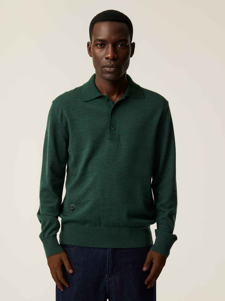 The Everyday Long Sleeve Polo Emerald Green Image
