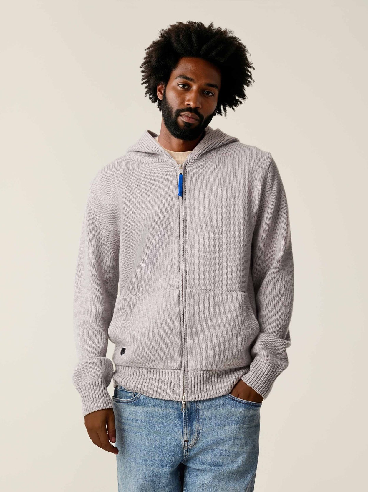 The Chunky Knit Zip Hoodie Moon Grey Male Image