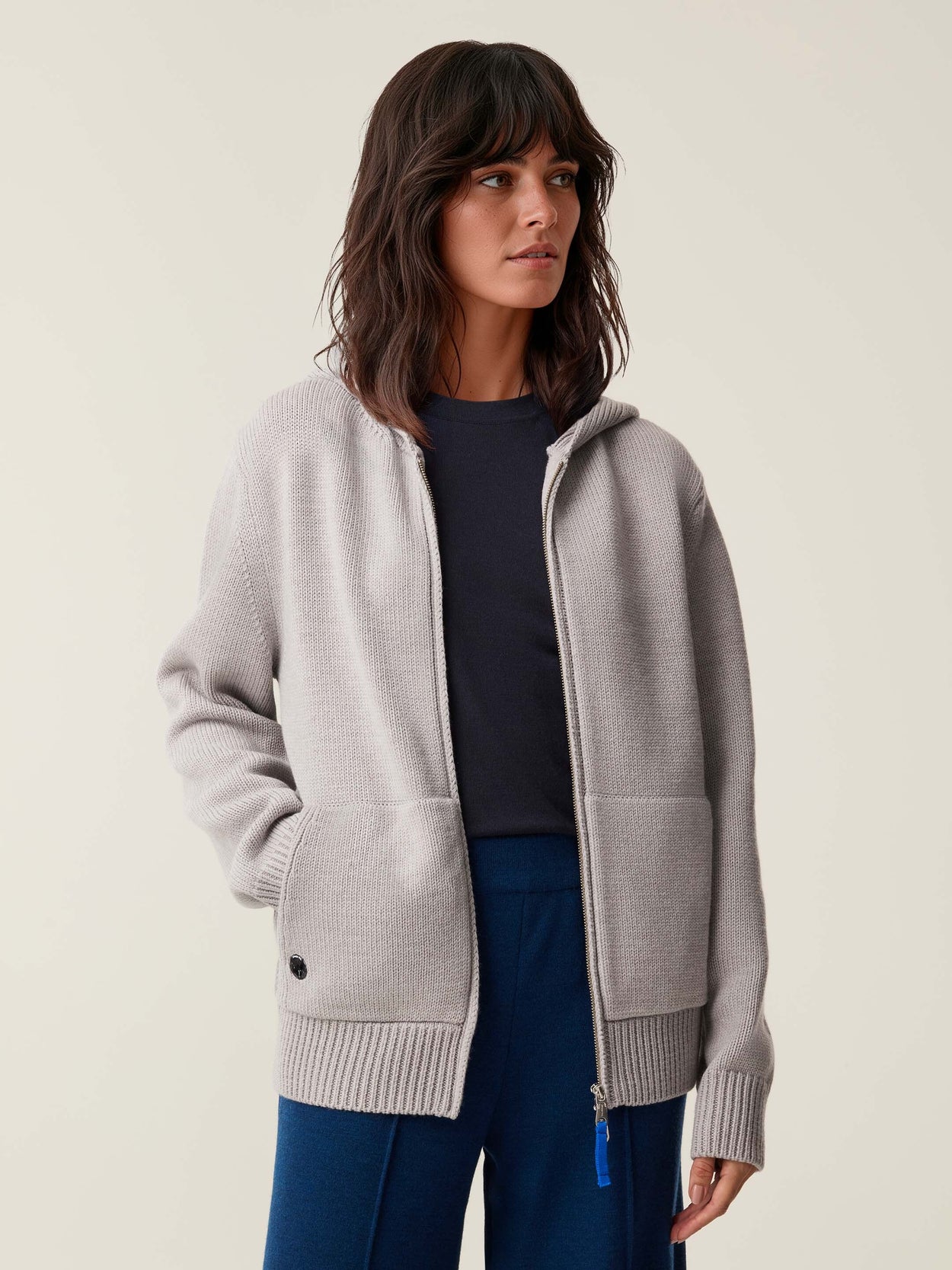 The Chunky Knit Zip Hoodie Moon Grey Female Image