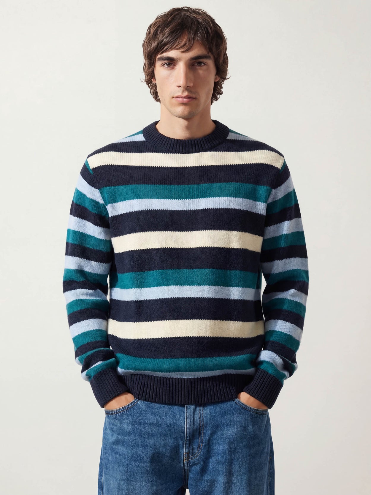 The Stripe Crewneck Pacific Blue Male Image