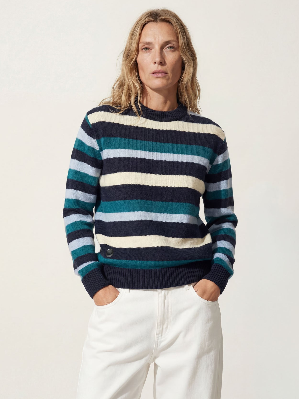 The Stripe Crewneck Pacific Blue Female Image