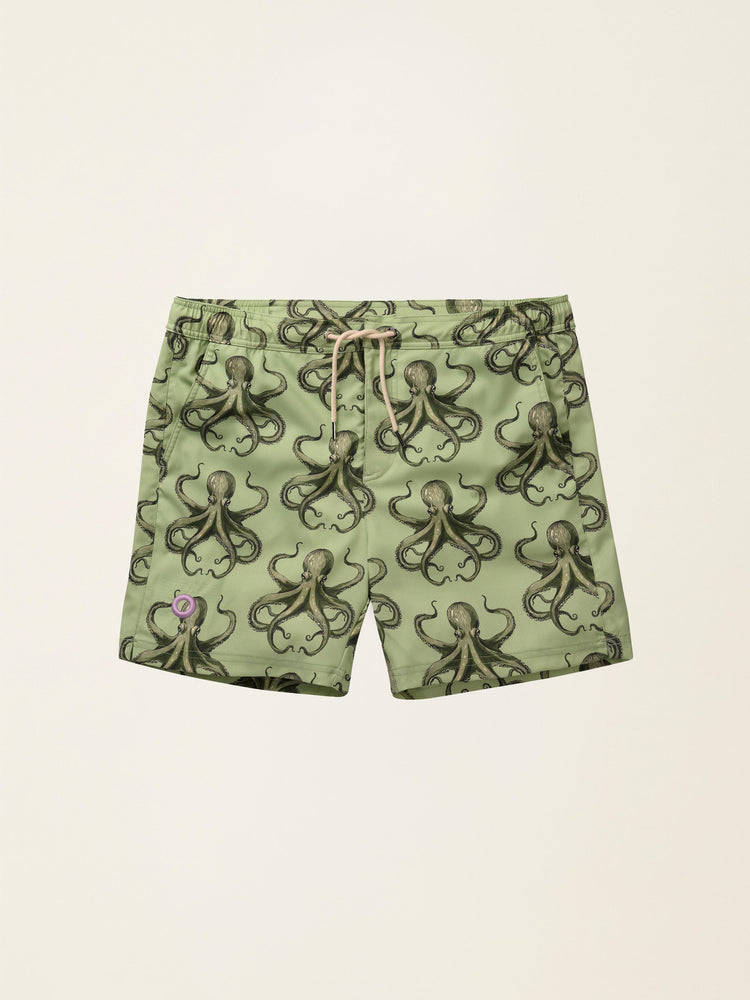The Merino Swim Shorts Green Octopus Image