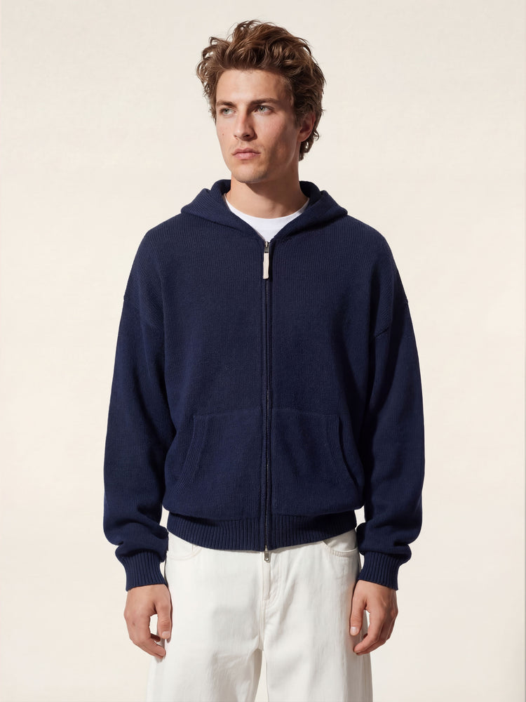 The Chunky Knit Zip Hoodie Atlantic Blue Image