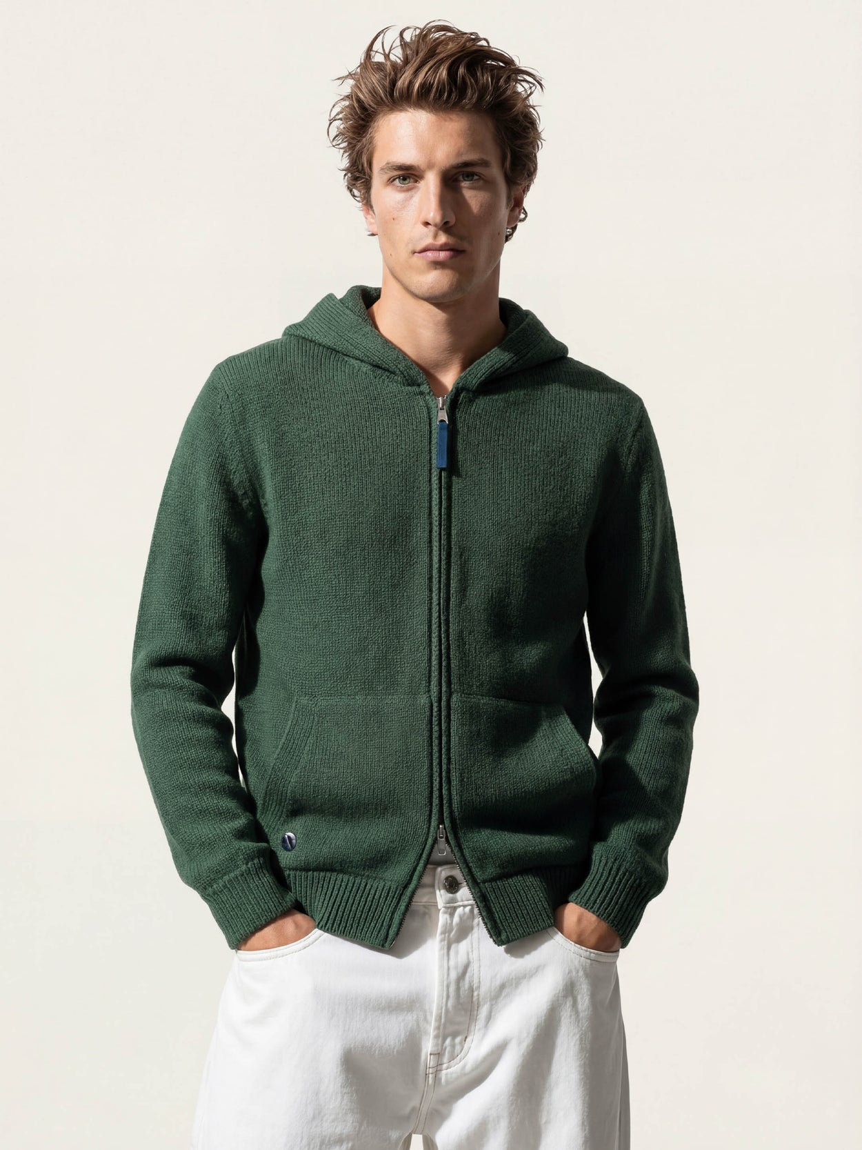 The Chunky Knit Zip Hoodie Emerald Green Male Image