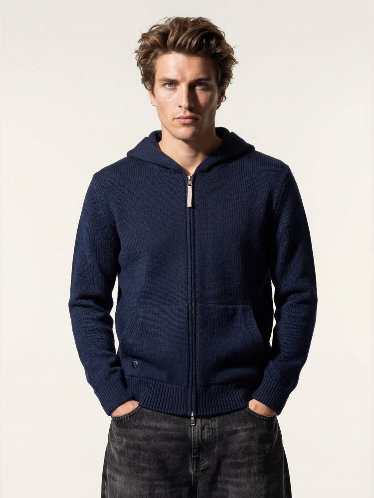 The Chunky Knit Zip Hoodie Atlantic Blue Image