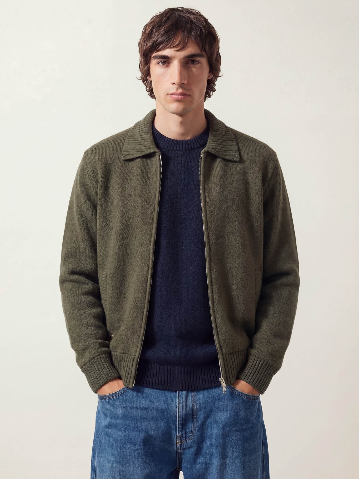 The Knitted Bomber Moss Green Male Image