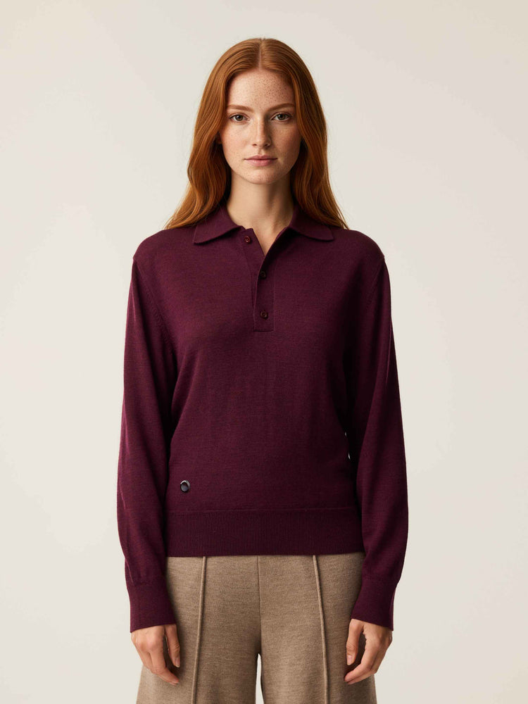 The Everyday Long Sleeve Polo Konini Burgundy Image