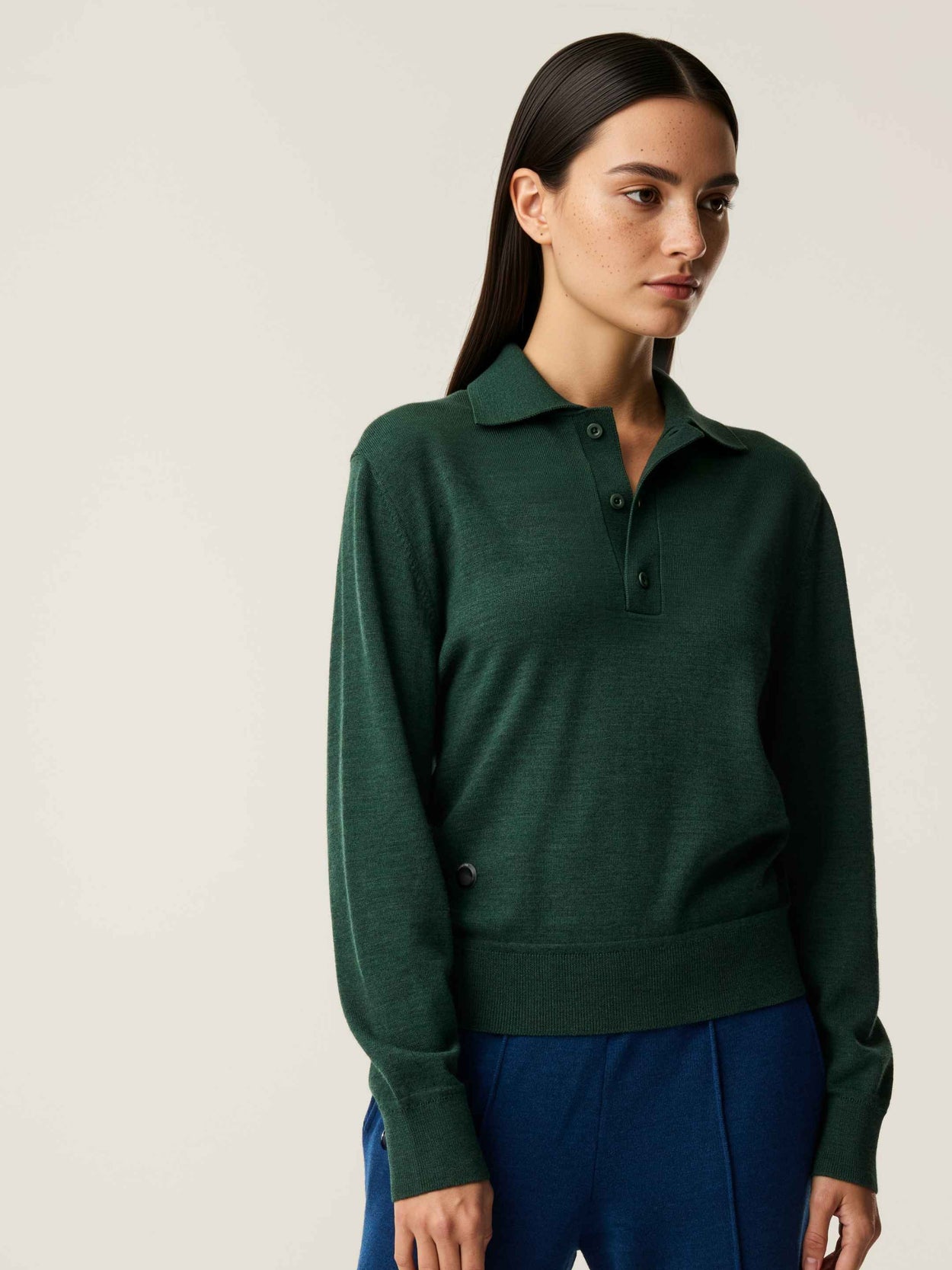The Everyday Long Sleeve Polo Emerald Green Female Image