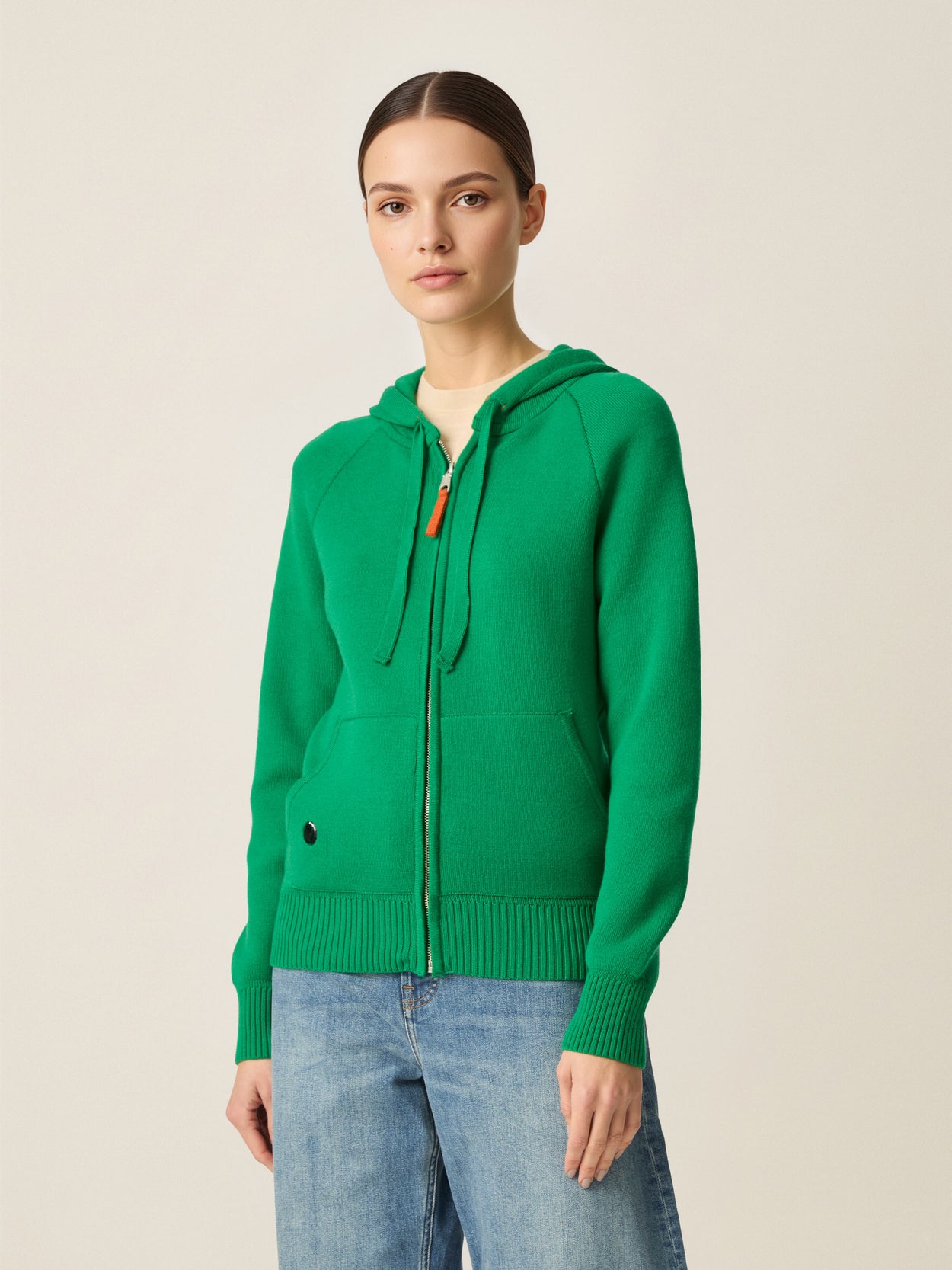 The Knitted Zip Hoodie Bottle Green Female Image