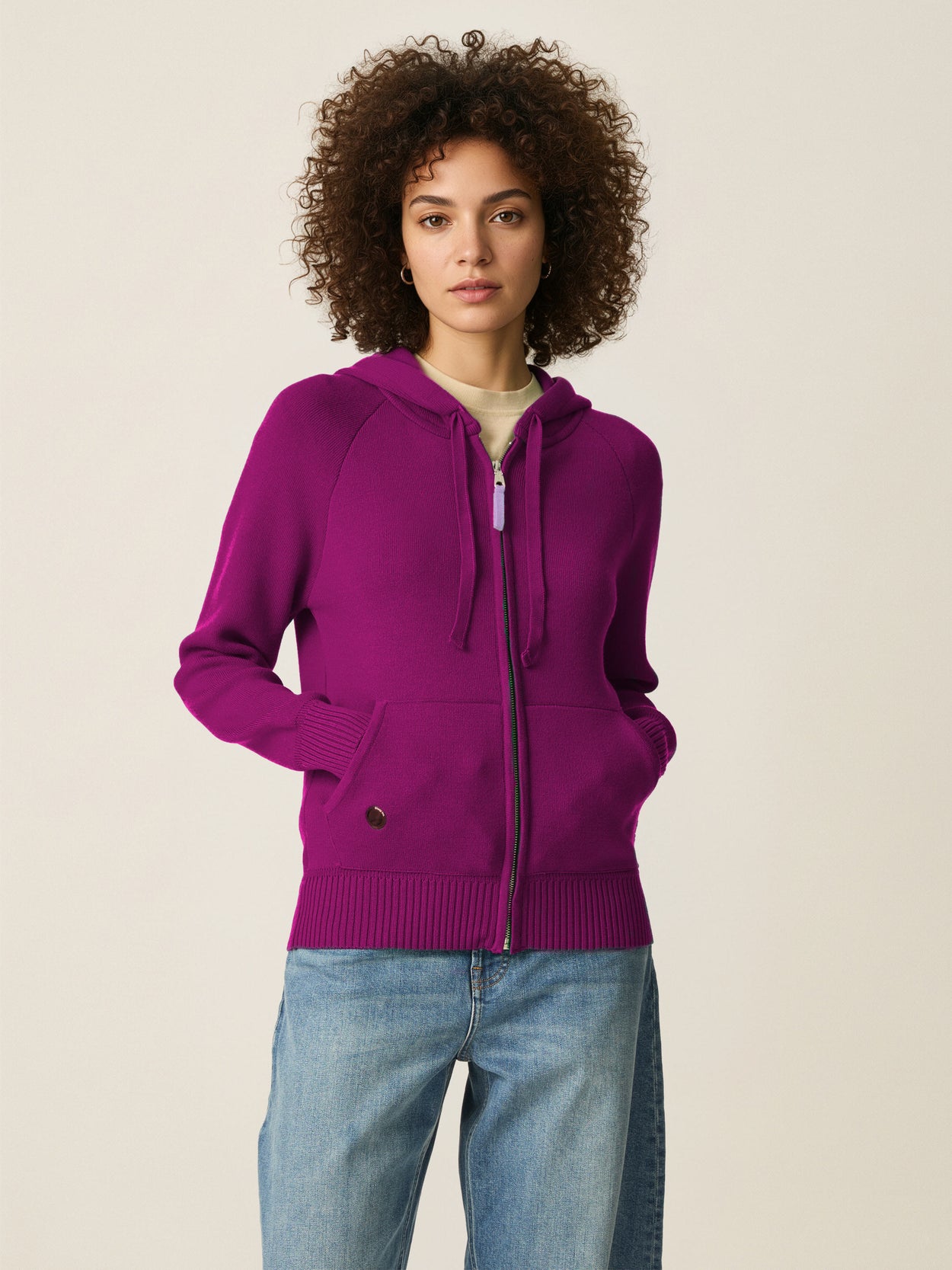The Knitted Zip Hoodie Royal Purple Female Image